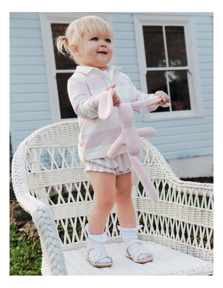 Organically Grown Cotton Blend Long Sleeve Rugby Top in Cloud Pink Stripe image 6