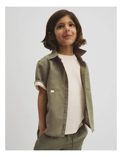 Short Sleeve Pocket Detail Shirt in Dark Sage
