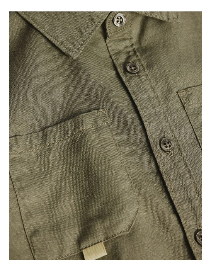 Short Sleeve Pocket Detail Shirt in Dark Sage image 6