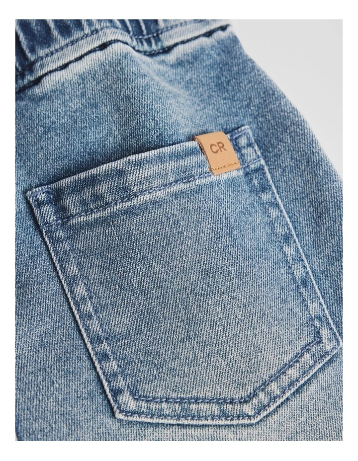 Pull On Denim Straight in Mid Blue Wash image 2