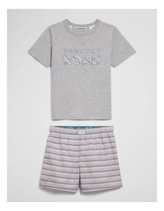 Short Sleeve Logo Pyjama Set in Light Grey Marle