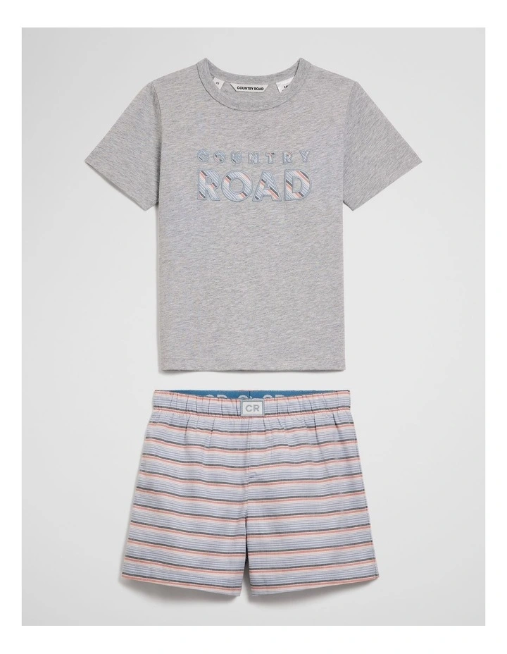 Short Sleeve Logo Pyjama Set in Light Grey Marle image 1