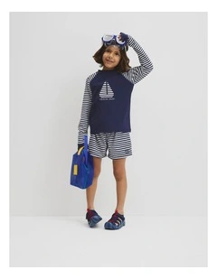Pull On Board Short in Navy Stripe