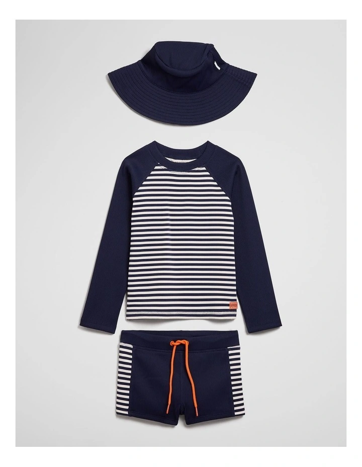 3-piece Swim Set in Navy Stripe image 1