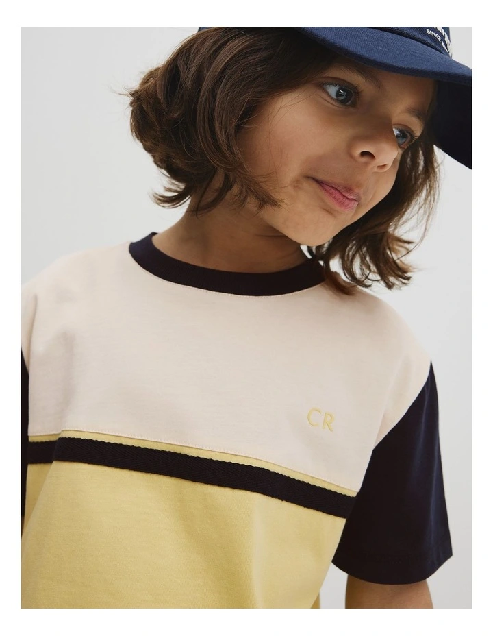 Relaxed Contrast Splice T-shirt in Pea Green image 3