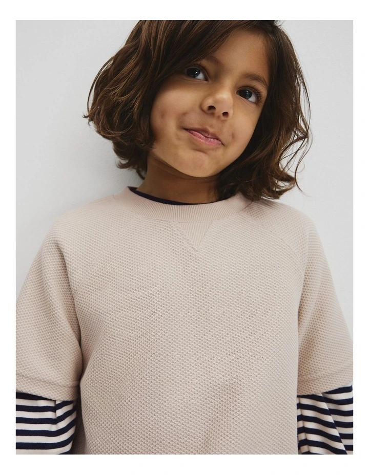 Organically Grown Cotton Relaxed Waffle Short Sleeve T-shirt in Pebble image 3