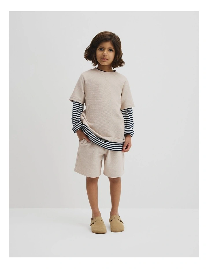 Organically Grown Cotton Relaxed Waffle Short Sleeve T-shirt in Pebble image 4