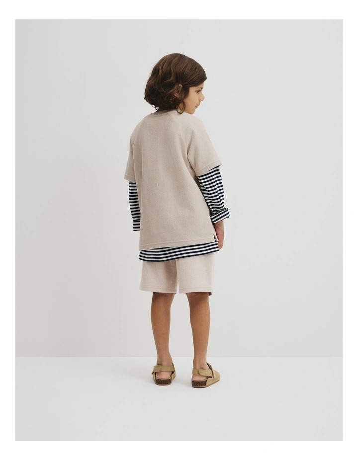 Organically Grown Cotton Relaxed Waffle Short Sleeve T-shirt in Pebble image 5