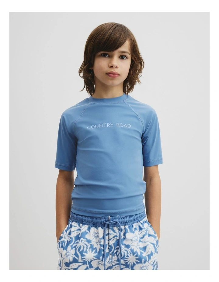 Teen Short Sleeve Logo Rash Vest in Pacific Blue image 1