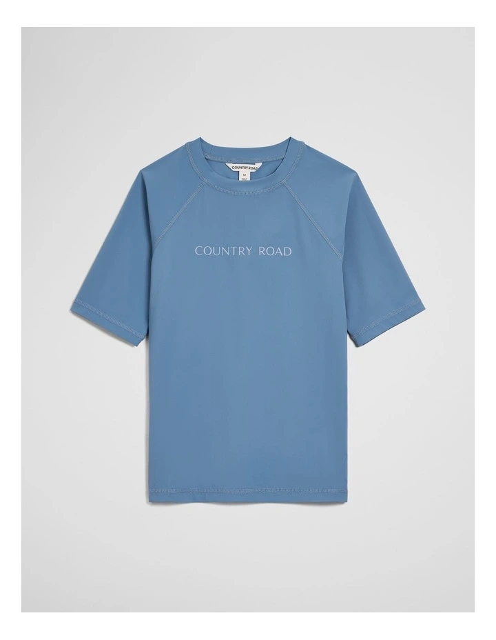 Teen Short Sleeve Logo Rash Vest in Pacific Blue image 2