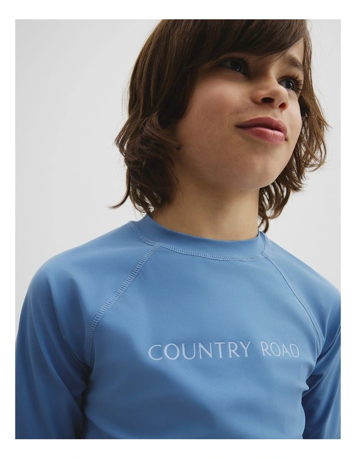 Teen Short Sleeve Logo Rash Vest in Pacific Blue image 3