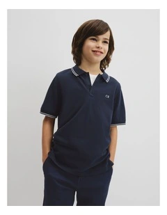 Teen Short Sleeve Logo Polo in Navy