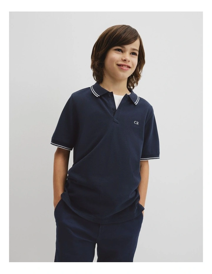 Teen Short Sleeve Logo Polo in Navy image 1