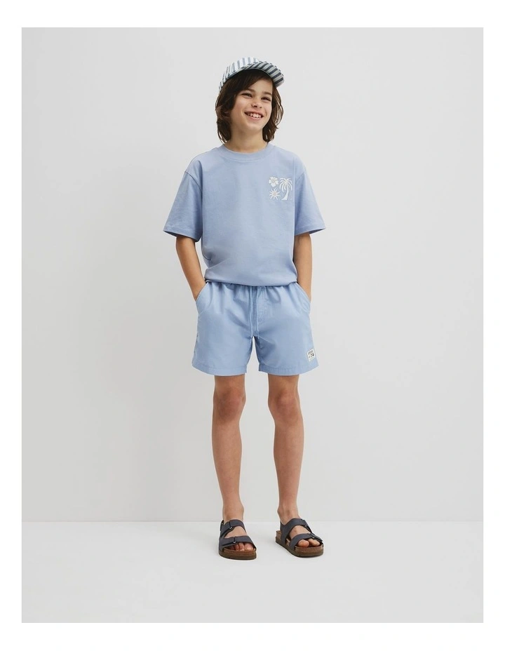 Relaxed Hibiscus Print T-shirt in Mid Blue image 4