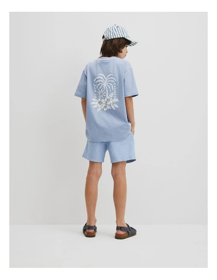 Relaxed Hibiscus Print T-shirt in Mid Blue image 5