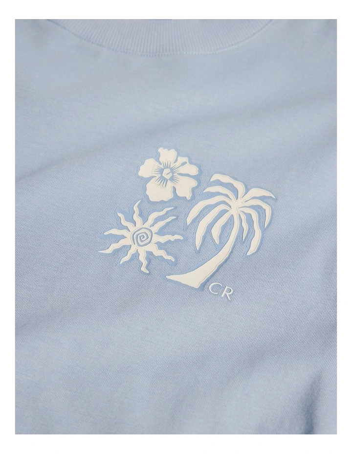Relaxed Hibiscus Print T-shirt in Mid Blue image 6