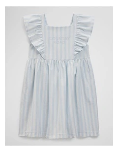 Sleeveless Frill Jersey Dress in Ice Blue Stripe