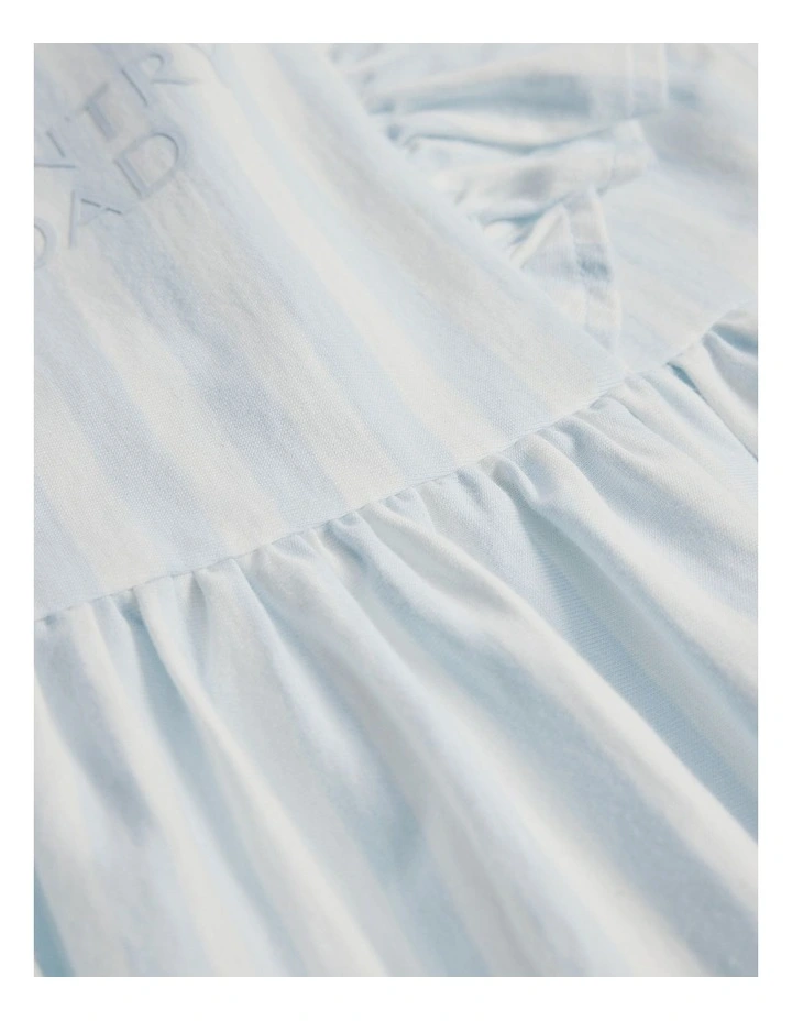 Sleeveless Frill Jersey Dress in Ice Blue Stripe image 2