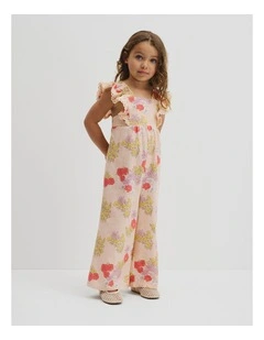 Short Sleeve Printed Jumpsuit in Peach Floral