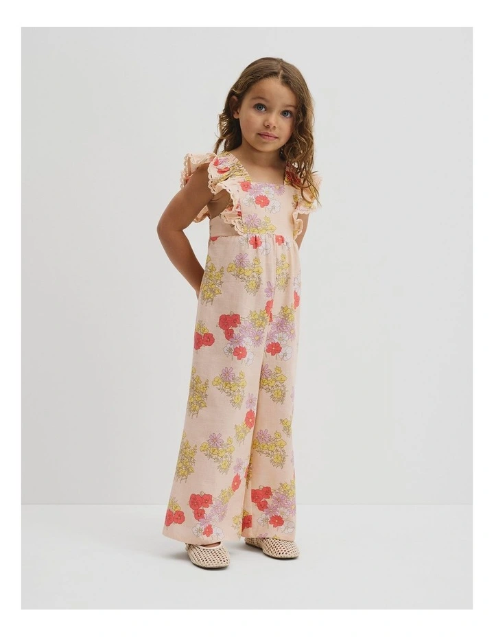 Short Sleeve Printed Jumpsuit in Peach Floral image 1