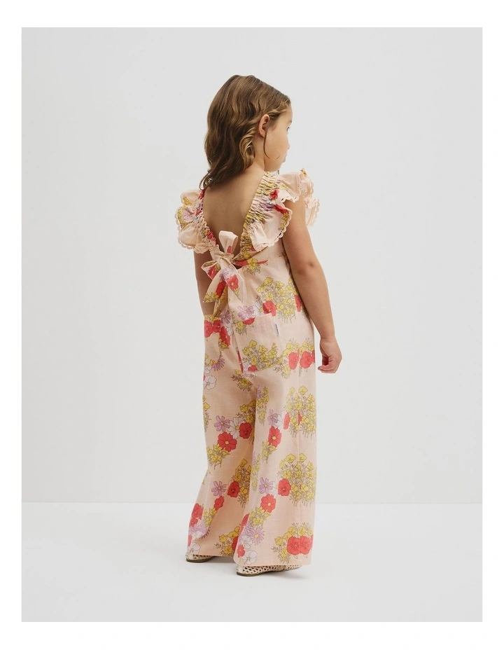Short Sleeve Printed Jumpsuit in Peach Floral image 4