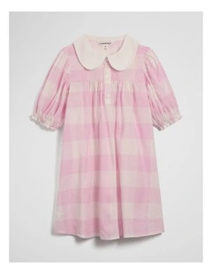 Short Sleeve Gingham Collar Dress in Pink Lavender