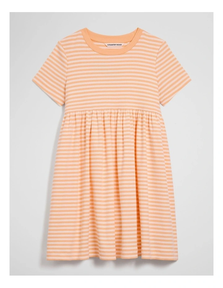 Australian Cotton Blend Short Sleeve Rib Dress in Peach Quartz Stripe image 1