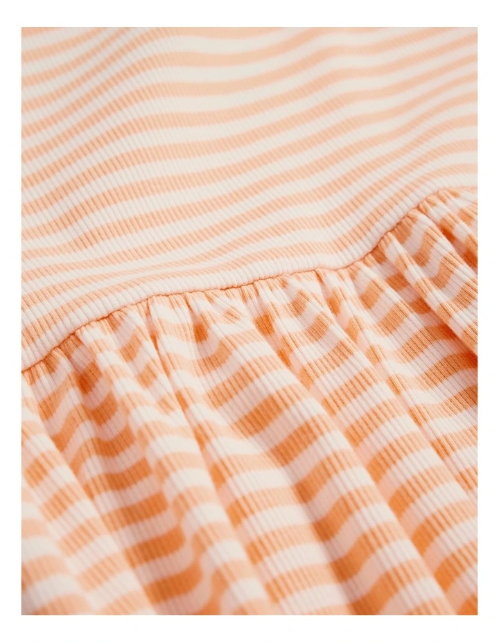 Australian Cotton Blend Short Sleeve Rib Dress in Peach Quartz Stripe image 2