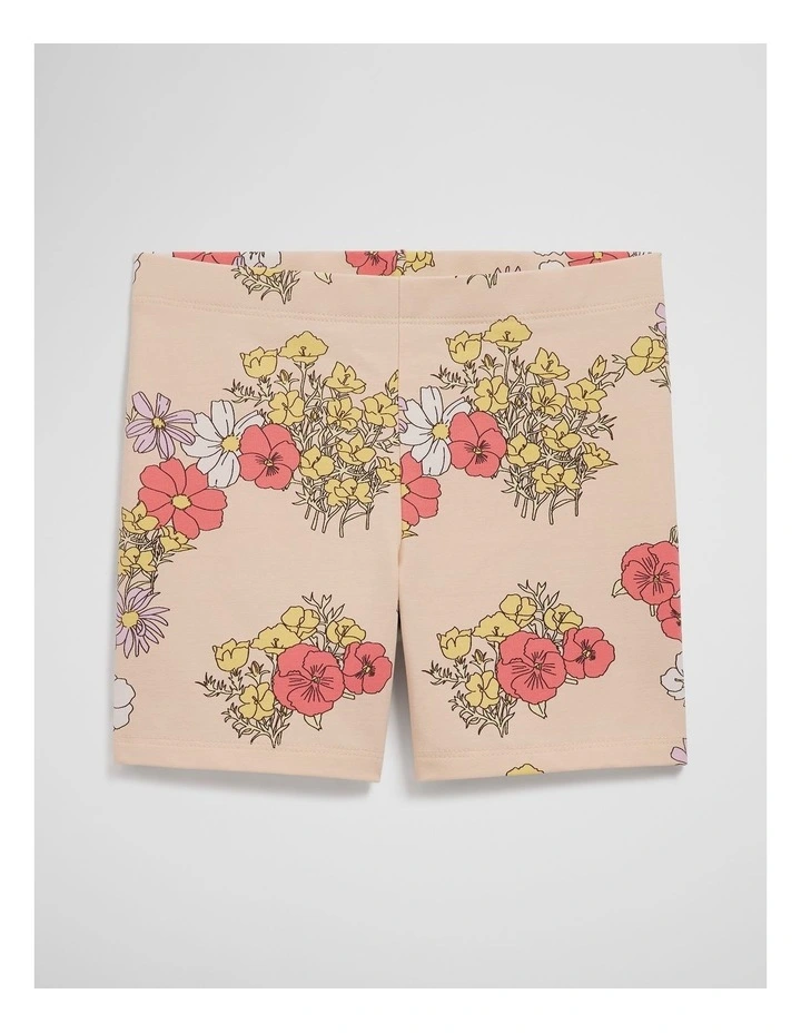 Organically Grown Cotton Blend Printed Bike Short in Peach Floral image 2