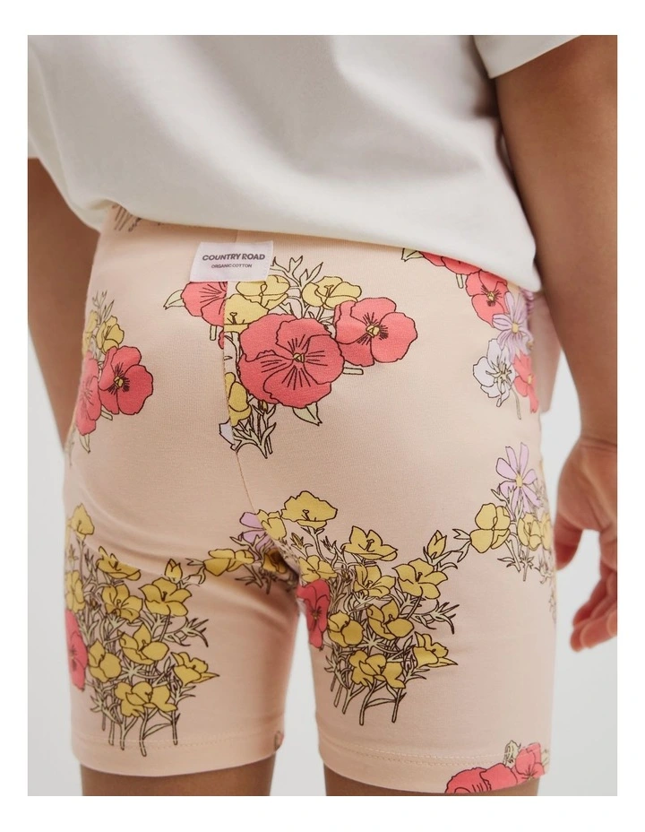Organically Grown Cotton Blend Printed Bike Short in Peach Floral image 3