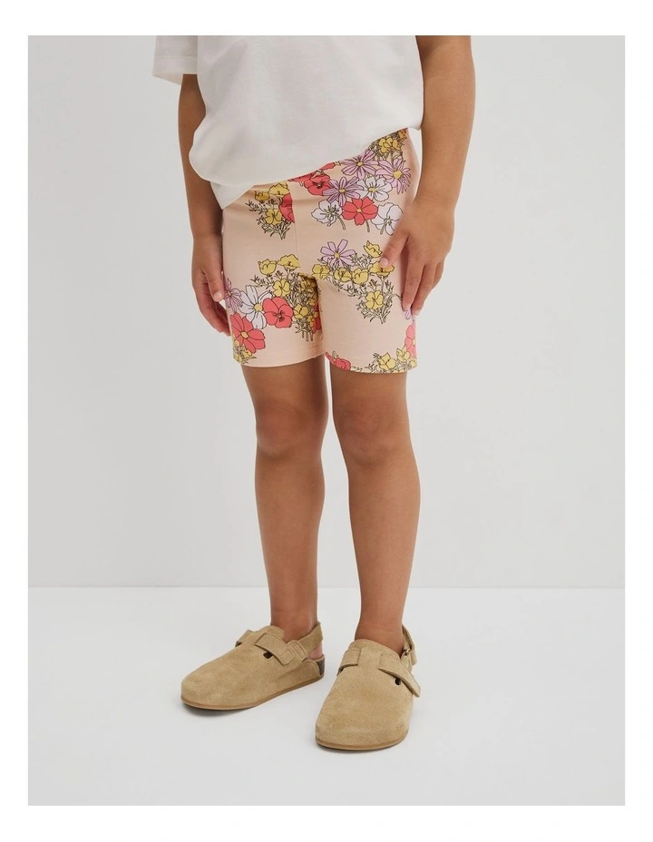 Organically Grown Cotton Blend Printed Bike Short in Peach Floral image 4