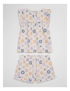 Short Sleeve Frill Sleep Set in Floral Multi
