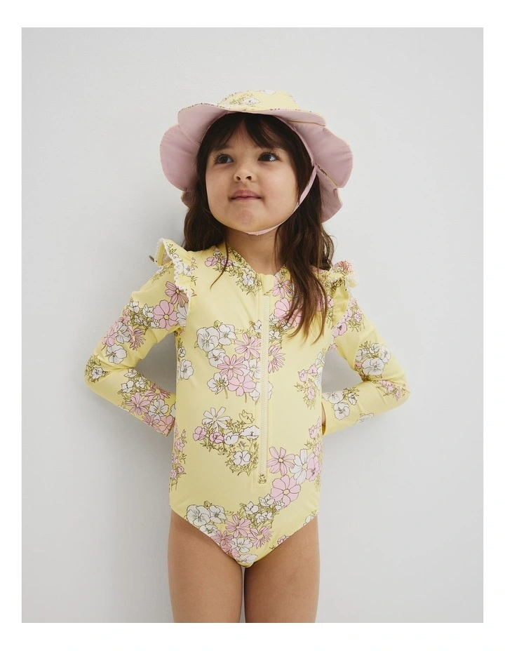 Long Sleeve Frill Swimsuit in Yellow Floral image 1