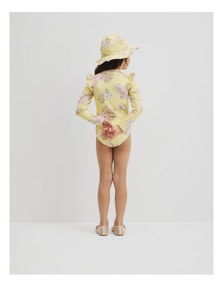 Long Sleeve Frill Swimsuit in Yellow Floral image 5