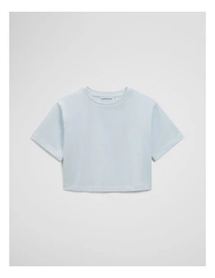 Australian Cotton Short Sleeve Crop Boxy T-shirt in Ice Blue