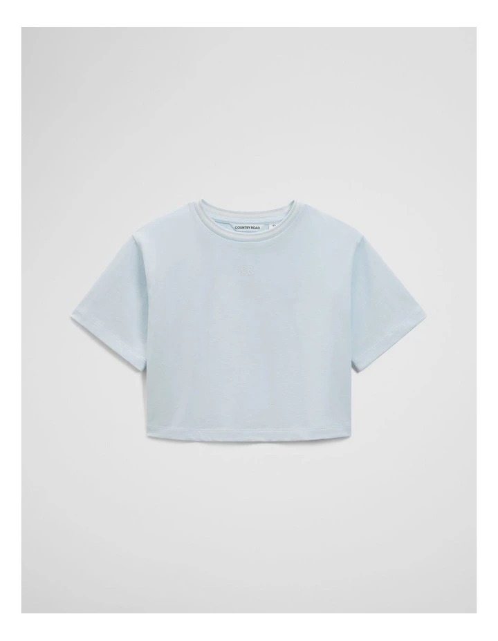 Australian Cotton Short Sleeve Crop Boxy T-shirt in Ice Blue image 1