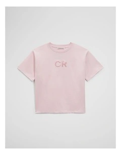 Australian Cotton Short Sleeve Sequin Logo T-shirt in Cloud Pink