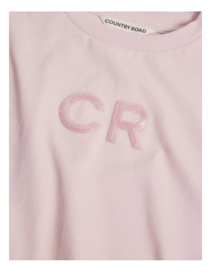 Australian Cotton Short Sleeve Sequin Logo T-shirt in Cloud Pink image 2