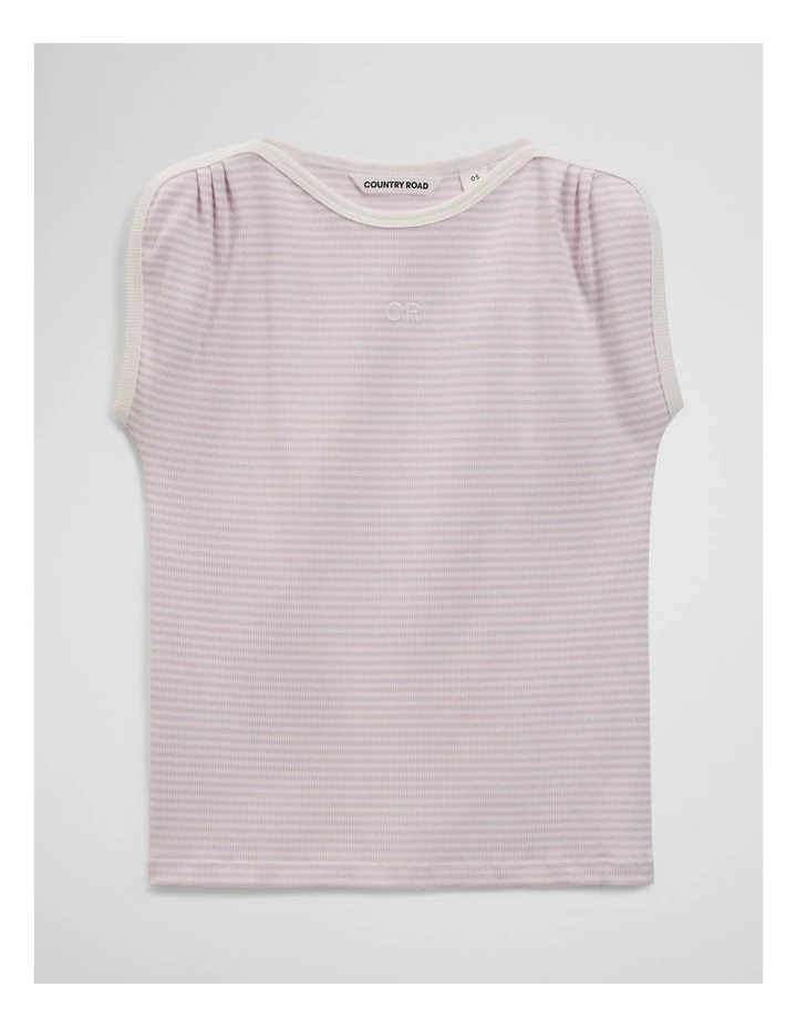 Australian Cotton Short Sleeve Stripe Rib T-shirt in Lavender Fog image 1