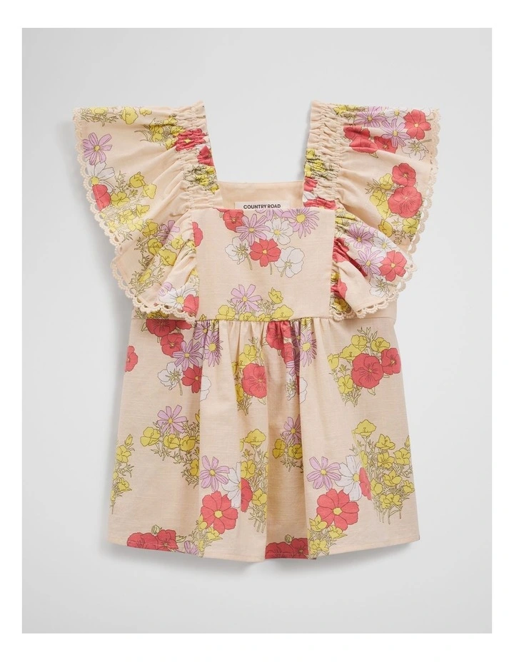 Short Sleeve Flutter Sleeve Top in Peach Floral image 2