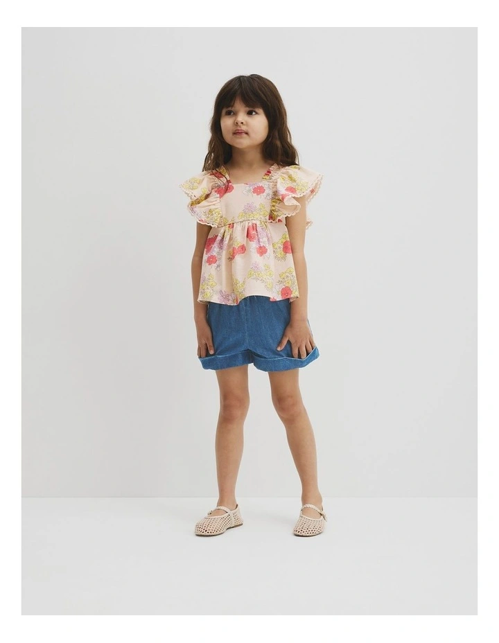 Short Sleeve Flutter Sleeve Top in Peach Floral image 4