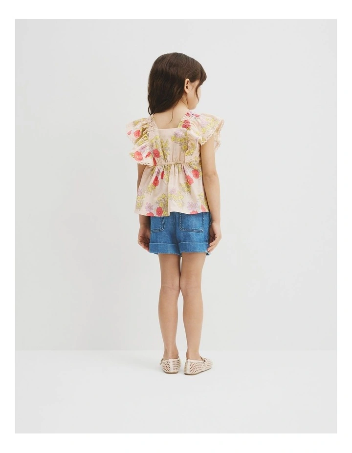 Short Sleeve Flutter Sleeve Top in Peach Floral image 5