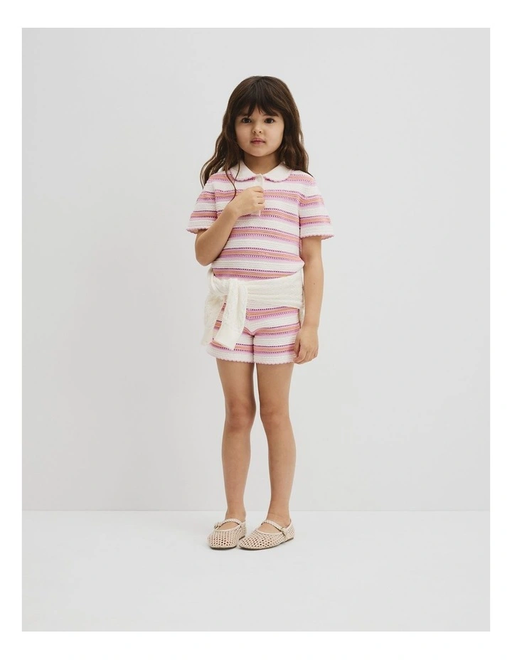 Australian Cotton Short Sleeve Collar Knit Top in Multi Stripe image 4