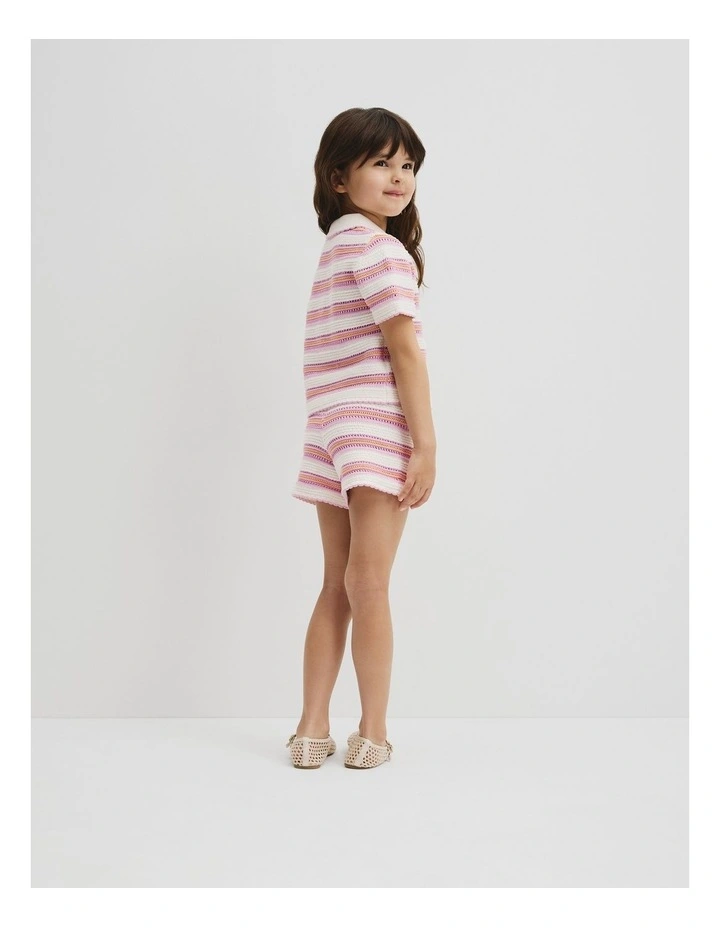 Australian Cotton Short Sleeve Collar Knit Top in Multi Stripe image 5