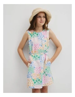 Teen Sleeveless Print Shift Dress in Multicolour