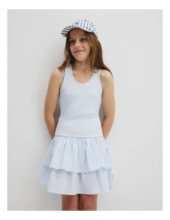 Teen Australian Cotton Blend Sleeveless Knit Woven Dress in Ice Blue