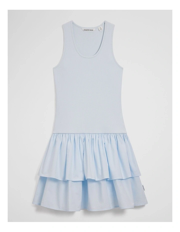 Teen Australian Cotton Blend Sleeveless Knit Woven Dress in Ice Blue image 2