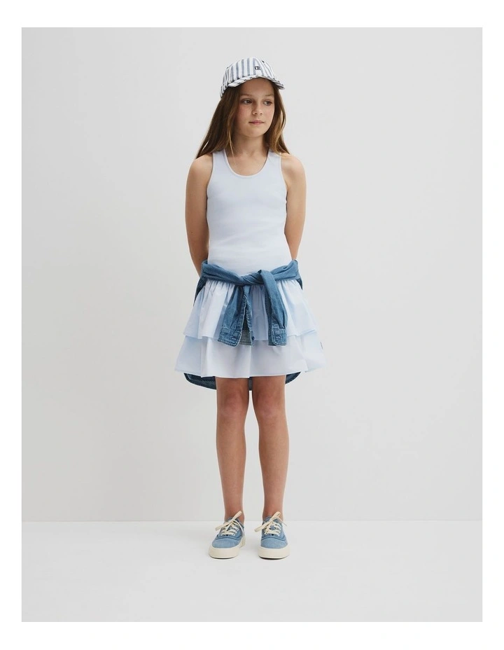 Teen Australian Cotton Blend Sleeveless Knit Woven Dress in Ice Blue image 4