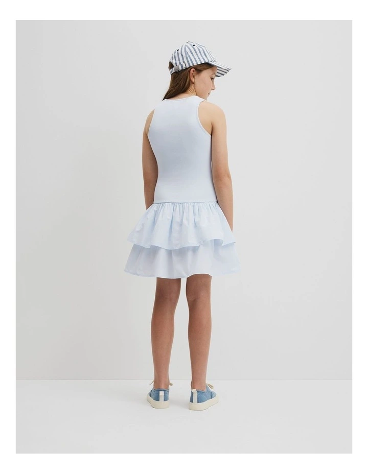 Teen Australian Cotton Blend Sleeveless Knit Woven Dress in Ice Blue image 5