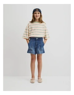Teen Denim Short in Mid Wash Blue